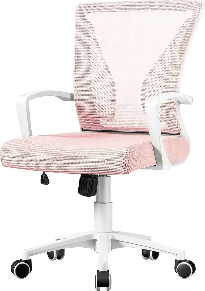 Yaheetech Ergonomischer Bürostuhl mit Sitz Rückenlehne aus atmungsaktivem Netzgewebe, höhenverstellbar, Computerstuhl, neigbar, mit drehbaren Rollen, Belastung 136 kg, Rosa