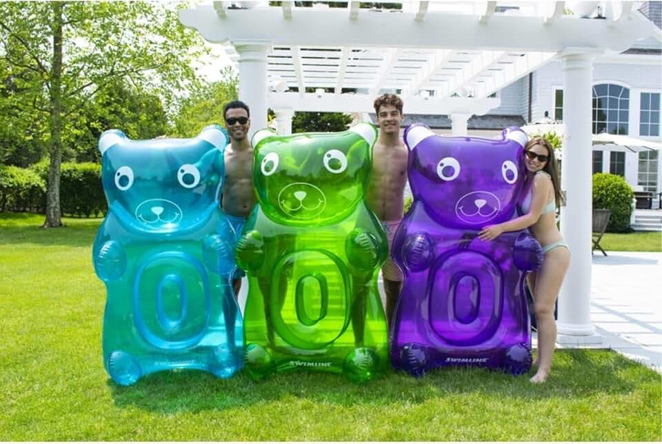 Swimline Inflatable Gummy Bear Pool Float Assortment, Blue, Green, Purple, 60" x 37" x 20", Single Unit (Color May Vary)
