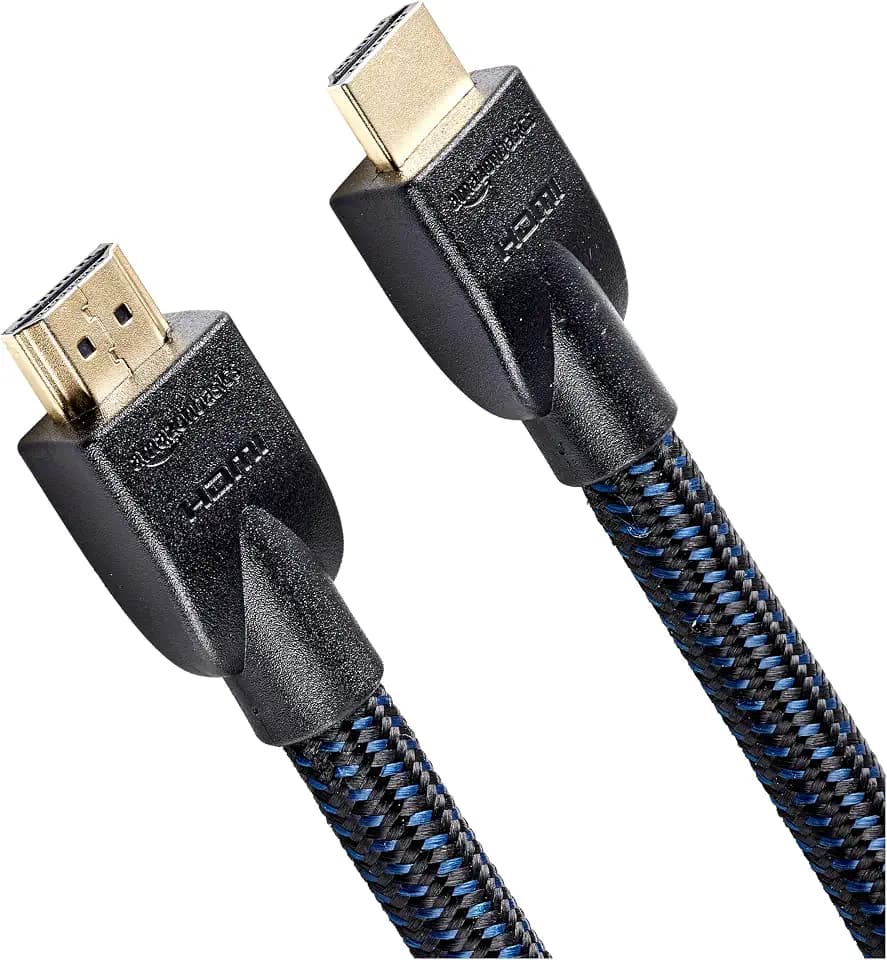Amazon Basics Nylon-Braided HDMI 2.0 Cable, 25ft, 4K@60Hz, 18Gbps, 2160p, 48 bit, Compatible with TV/PS5/Xbox/Roku/Blu-ray, Ethernet Ready, Black & Blue