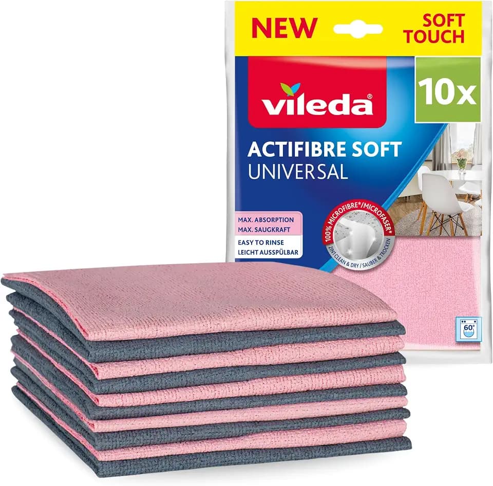 Vileda Actifibre Soft Universal Mikrofasertücher, 10er Set, Rosa & Grau