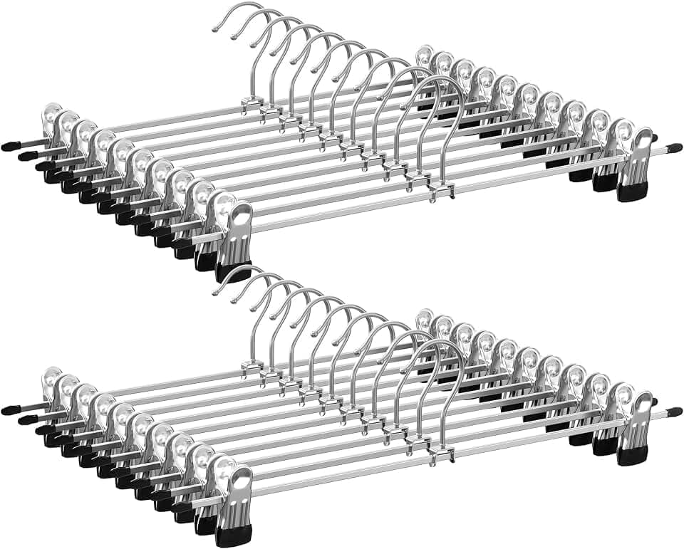 SONGMICS Hosenbügel aus Metall, 20er Set, Kleiderbügel mit Klammern, 40 cm lang, rutschfest, für Hosen, Röcke und Socken, Rockbügel, gut belastbar, Silber-Schwarz CRI006-20