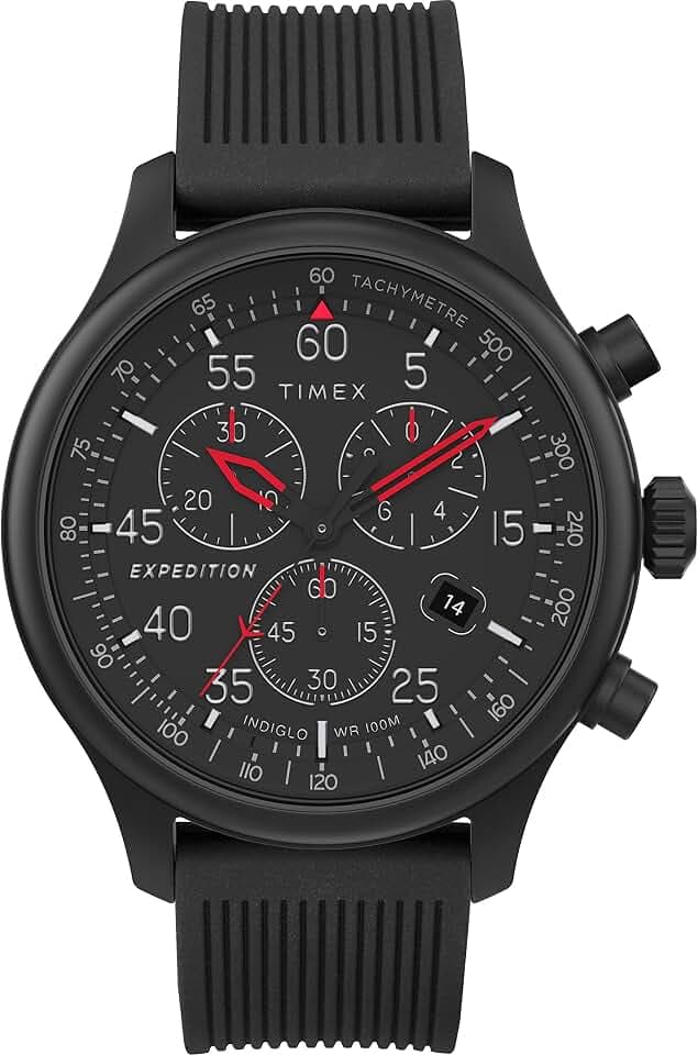 Timex Expedition Field Chronograph 43mm Men’s Analog Watch | INDIGLO Backlight | Durable Comfortable Adjustable Strap | Rugged Outdoor Watch | 100M Water Resistance