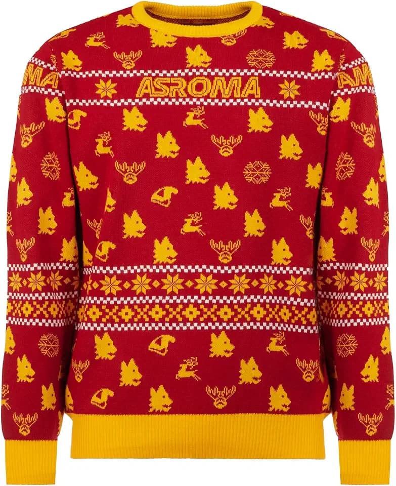 AS Roma Weihnachtspullover 2022 as Rom Pullover, Rot und Gelb