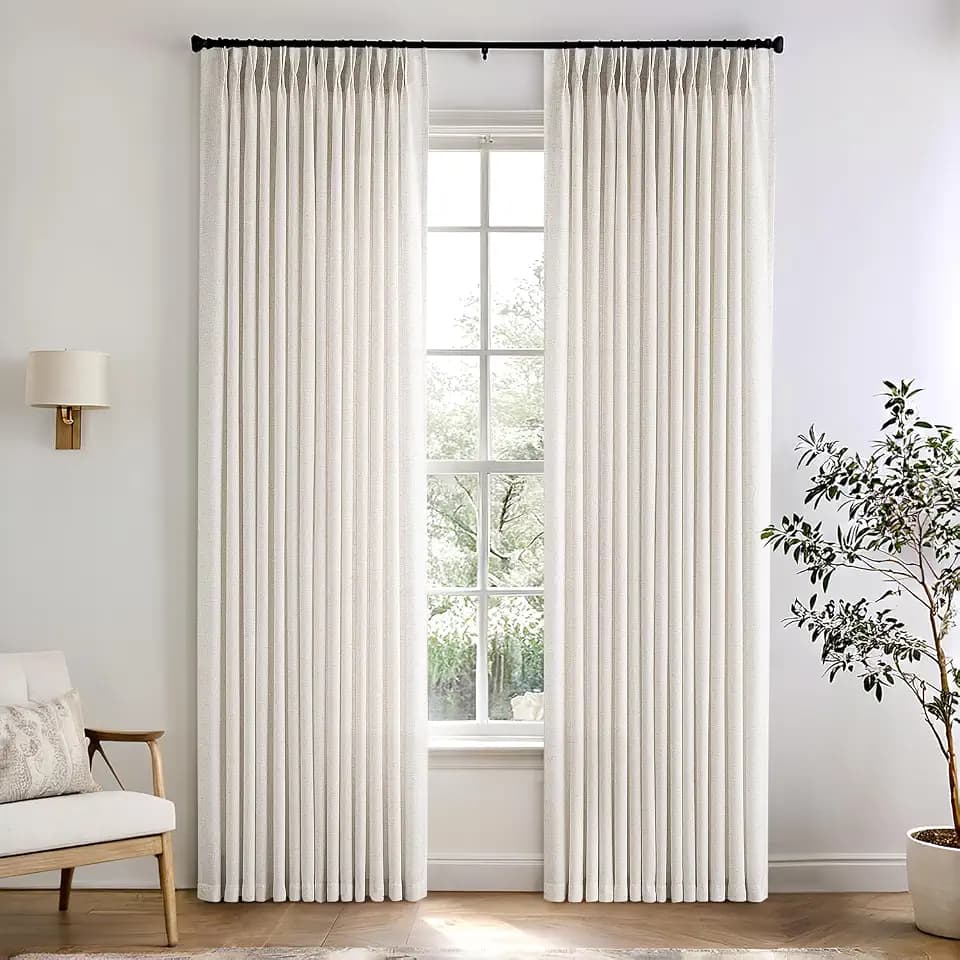 ANRODUO Natural Pinch Pleated Linen Curtains 84 Inches Long 2 Panels
