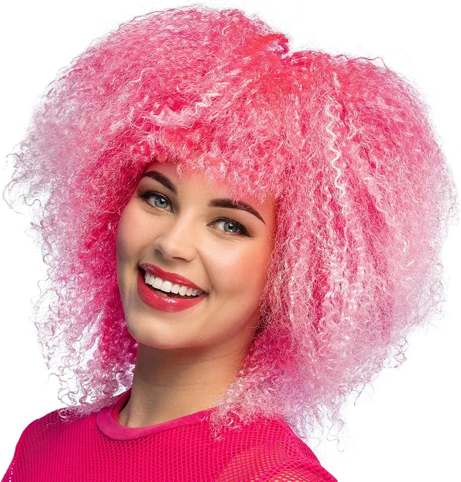 Boland 85093 - Neon Perücke mit Locken für Erwachsene, pinke Frisur aus Kunsthaar für Festival, Karneval, Zubehör Faschingskostüme