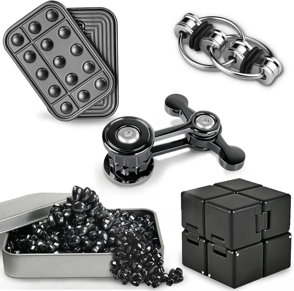 5 Pcs Fidget Toys for Adults & Teens Magnetic Putty Beads Cool Gadgets Slider Metal Fidgets Spinners Cube Office Desk Sensory Toy for Autism ADHD Stress Relief Set Anxiety Items Gift for Teen Boys