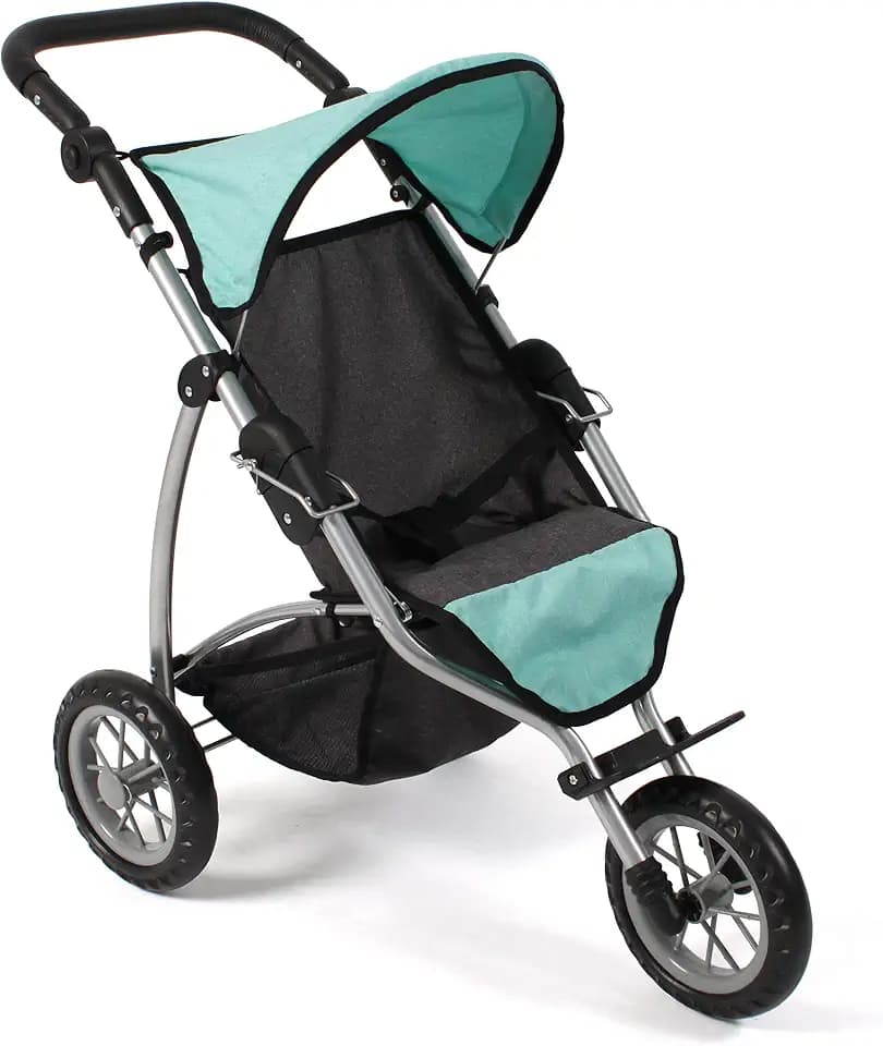 Bayer Chic 2000 - Puppenwagen Leon, Jogging Buggy, Puppenjogger für Kinder von 4 bis 8 Jahren, Melange dunkelgrau, mint