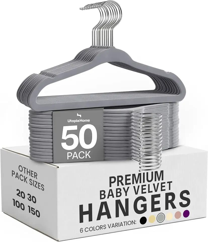 Utopia Home - Premium Kinder-Kleiderbügel aus Samt (Grau, 50er-Pack)