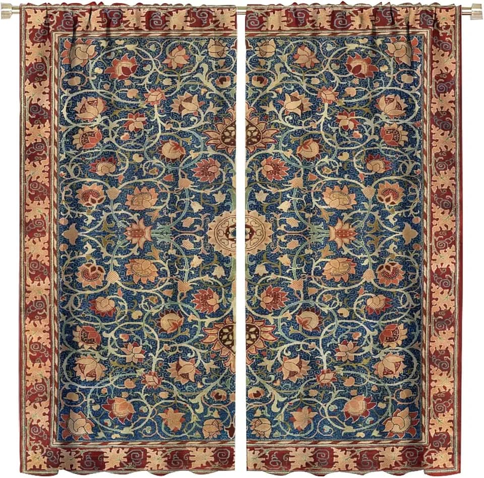William Morris Retro Plant Pattern Floral Windows Curtains, William Morris Art Print Blackout Curtains，for Living Room Bedroom 42x45in 2 Panels