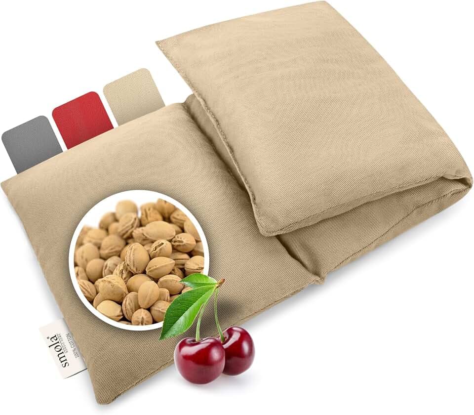 Kirschkernkissen Groß für Mikrowelle I 3-Kammer 47x19cm Körnerkissen für Rücken, Nacken Schulter I 850g Kirschkerne I Nierenwärmer, Wärmekissen I Natürliche Wärmflasche, Sandbeige