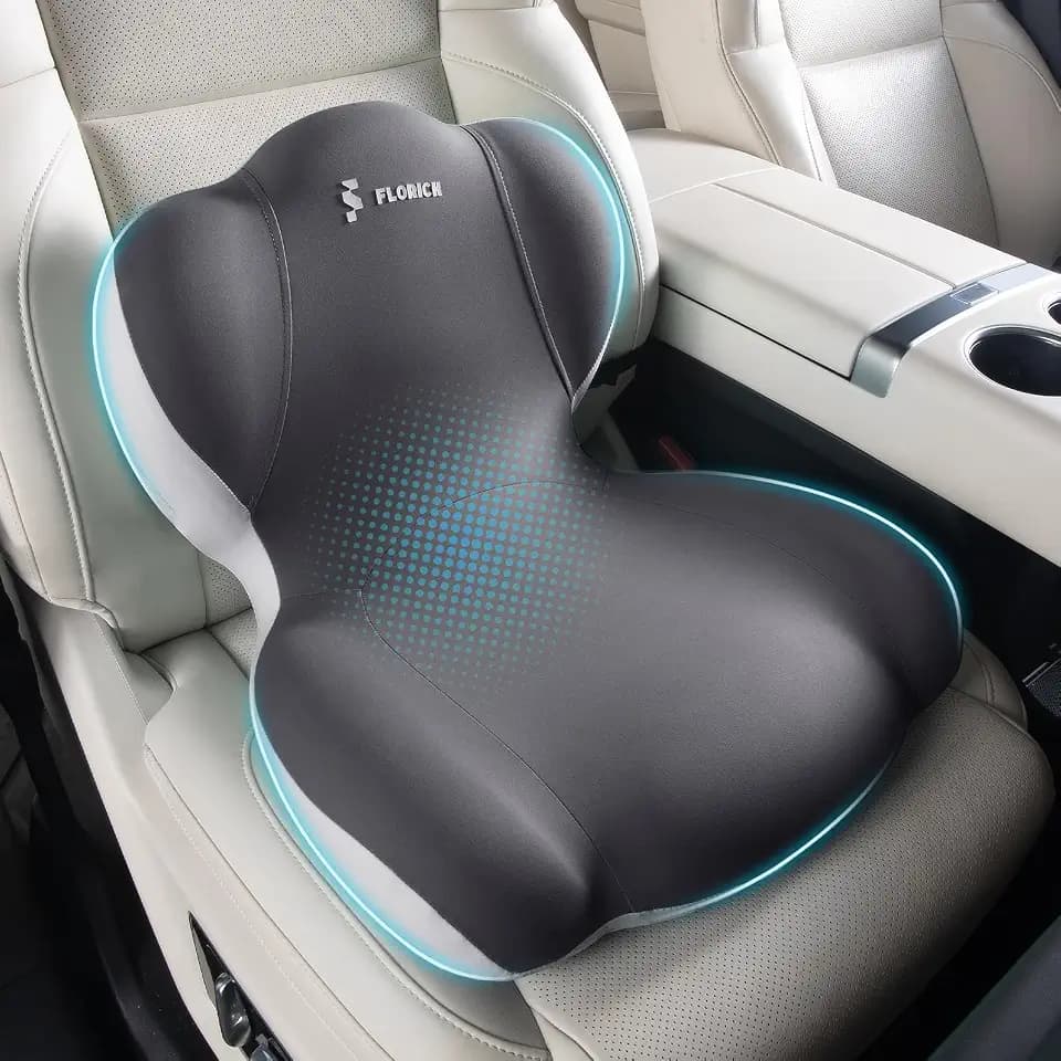 FLORICH Memory Foam Truck Seat Cushion,Car Seat Cushion and Lumbar Support Pillow for Office Chair, Ergonomic Back Support & Sciatica Relief for Long Drives(Beige Grey)