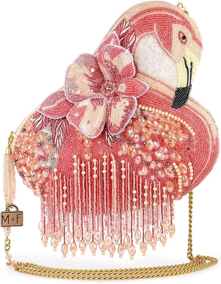 Mary Frances A Leg to Stand On Beaded Crossbody Handbag Flamingo-Shaped Novelty Evening Purse, Pink
