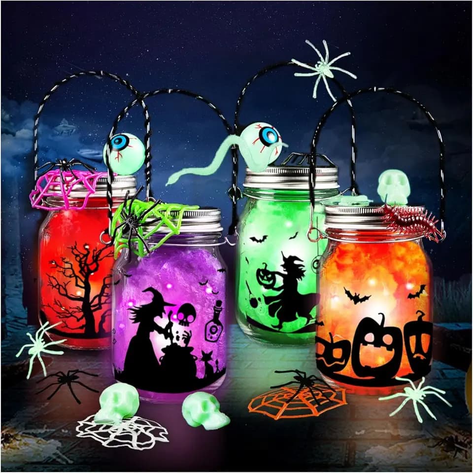 AuroTops 4PCS Halloween Craft for Kids,Halloween Mason Jar Kit for Kids Toy