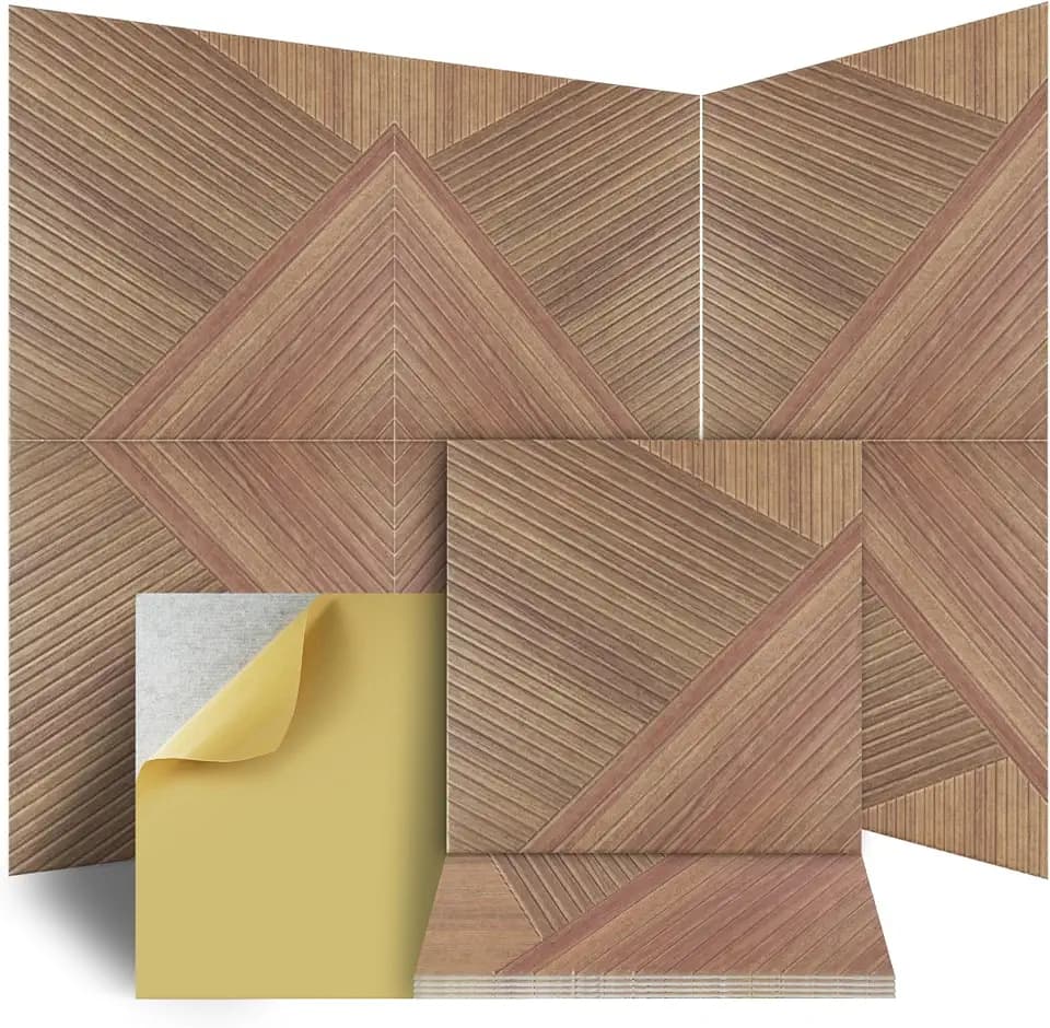 Focusound 8 Pack 23.62"x23.62" Art Acoustic Wall Panels, Self-Adhesive Wood Grain UV Printed Sound Absorbing Panels for Studio, Home Theater, Office & Living Room
