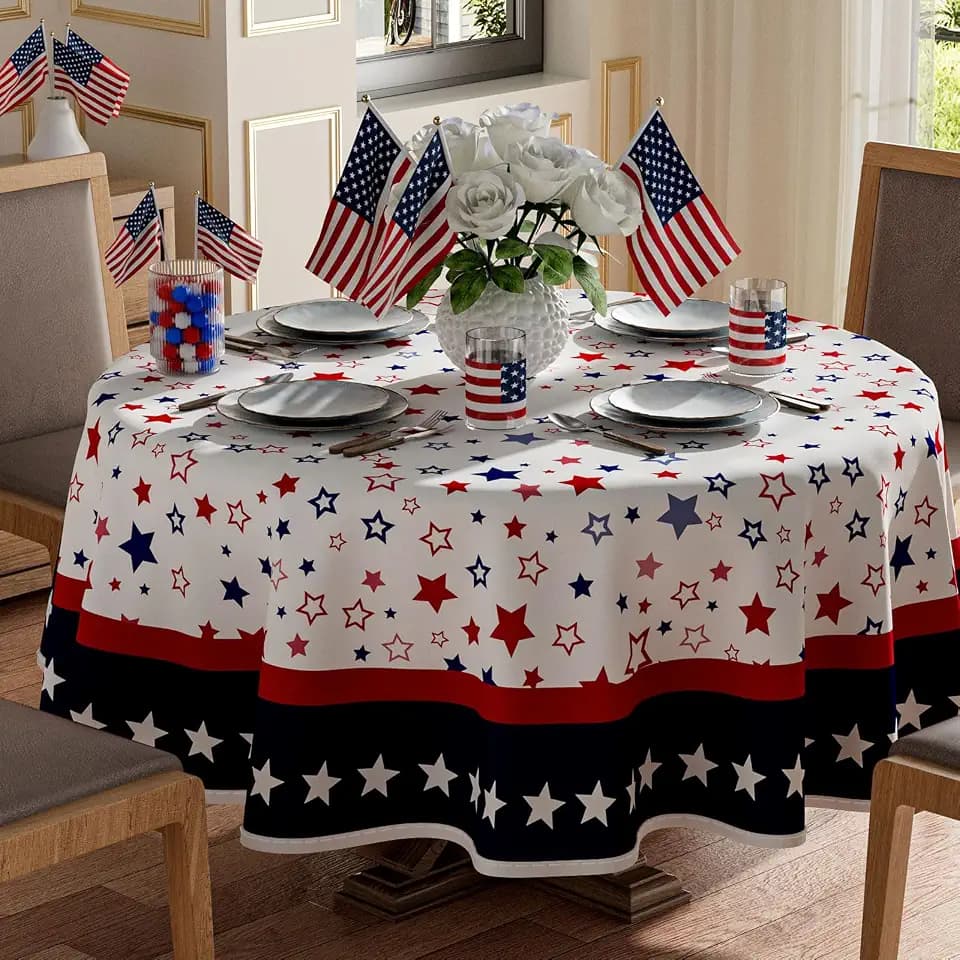 XCHI Stars America Independence Day 4th of July Memorial Day Patriotic Tablecloth Round Washable Table Covers for Home Party Decorations 60x60 Inch