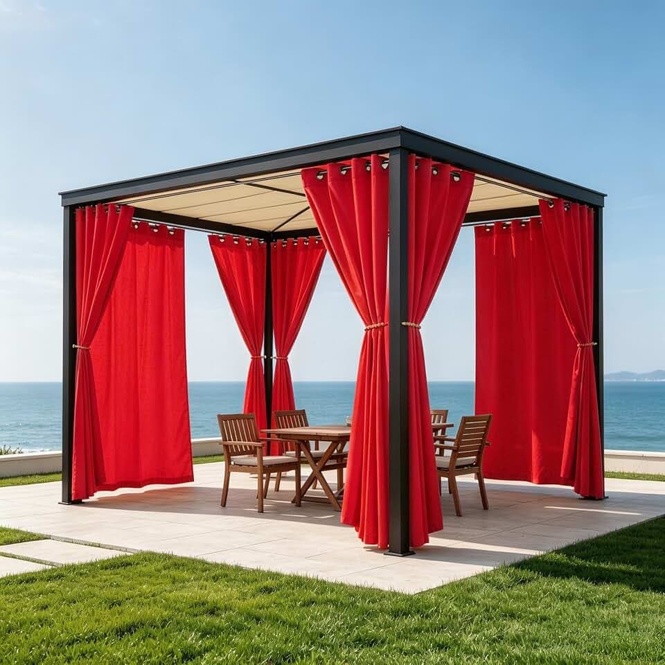 LZY 8 Panels Outdoor Curtains for Patio Waterproof - 52x95 Inches Red Blackout Curtains, Polyester Weatherproof Privacy Drapes for Patio Porch Gazebo Balcony Deck (Grommet Top)