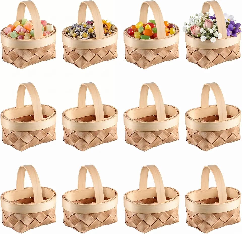 DOITOOL 24 Pack Mini Woven Baskets with Handles, Farmhouse Miniature Flower Basket for Home Wedding Party Favors, Arts and Crafts, School Projects and Photography Props