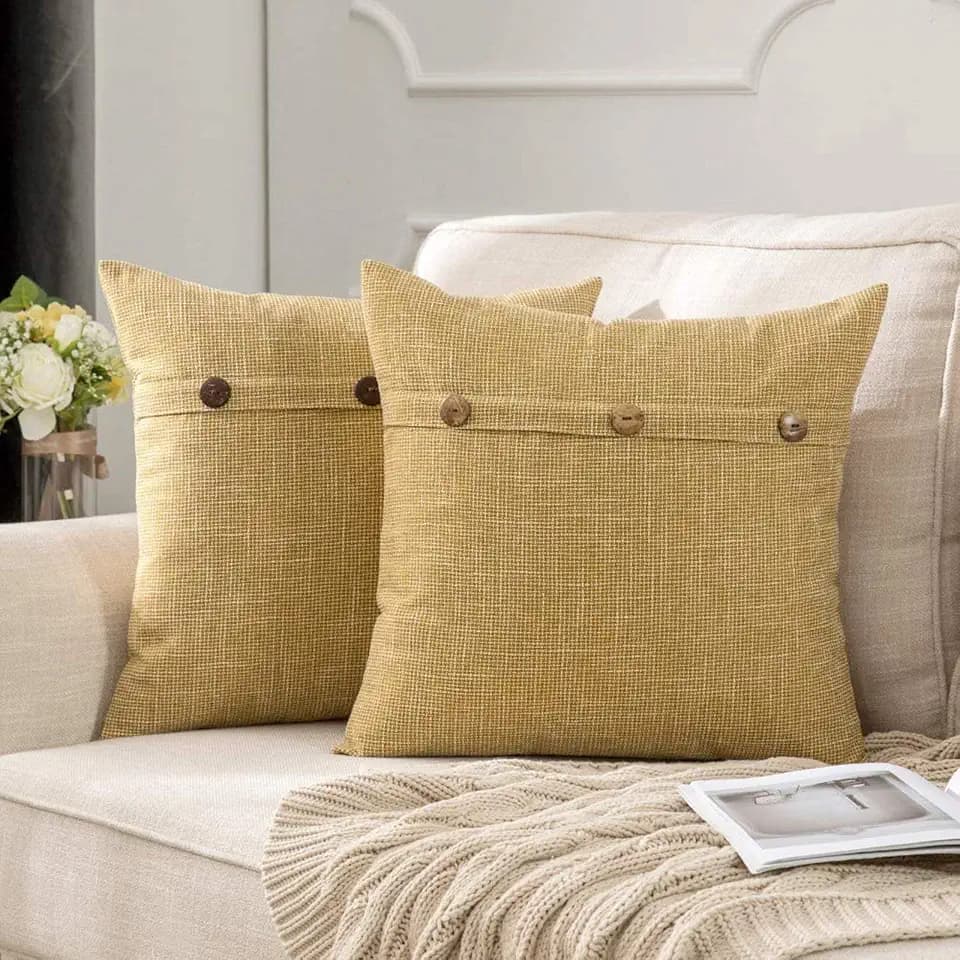 MIULEE Kissenbezüge Dekorative Kissenhülle Leinenoptik Deko mit Knöpfe Kissenbezug Dekokissen Sofakissen Couchkissen Bezug Zierkissen für Sofa Schlafzimmer Wohnzimmer 2er Set 40x40 cm Hellgelb