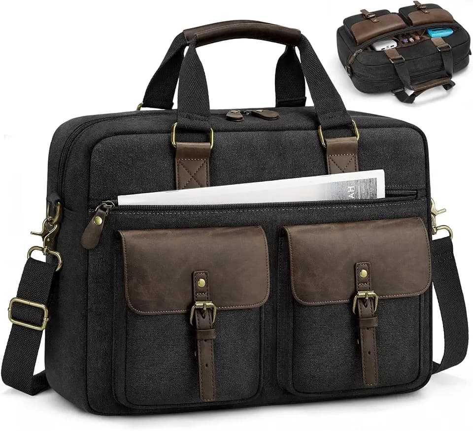 RAINSMORE Laptop Bag for Men,15.6 Inch Canvas Laptop Briefcase