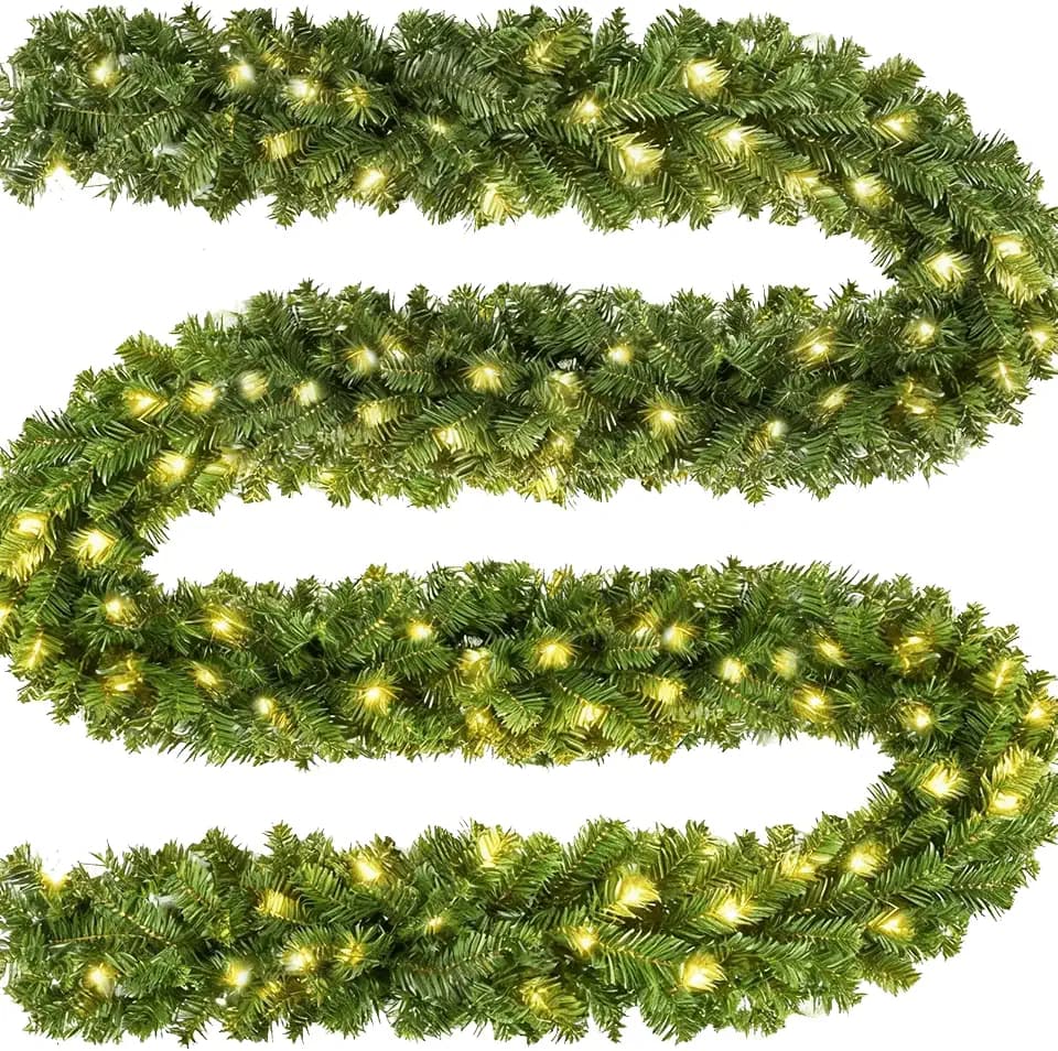 KOIUEYW Weihnachtsgirlande mit Beleuchtung 5m 100 LEDs,Grün Künstlich Weihnachtsgirlande mit Warmweiß Licht & 500 Spitzen,Girlande Tannengirlande für Treppen Kamin Haustür Innen Außen Weihnachtsdeko