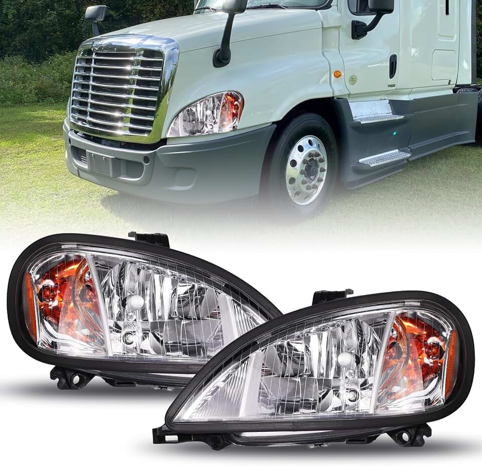 Headlight Assembly Compatible with 1996-2017 Freightliner Columbia Semi Trucks with Bulbs Replacement Headlamp Left & Right (Crystal)