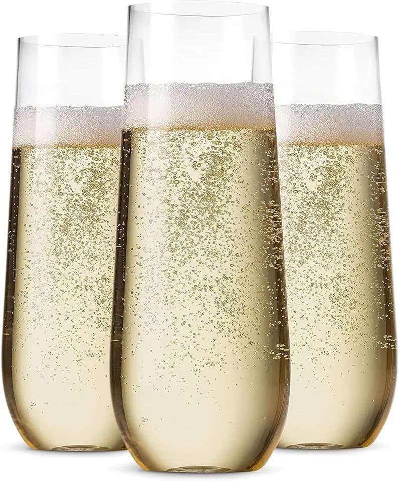 48 Stemless Plastic Champagne Flutes 9 Oz Disposable Clear Toasting Glasses