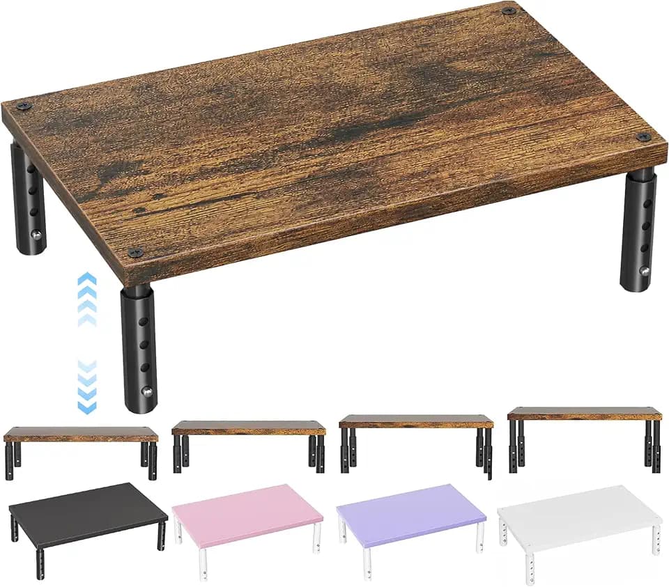 OPNICE Adjustable Monitor Stand Riser for Desk, Wood Computer & Laptop Stand, Desk Organizers and Accessories, Office Desk Accessories & Workspace Organizer for Home Office Supplies, Brown