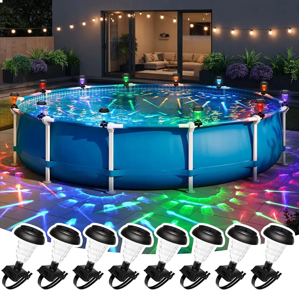 Solar Pool Lights Waterproof for Above Ground Pools, RGB Color