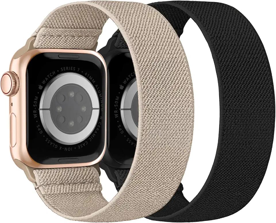 Nylon Solo Loop Kompatibel mit Apple Watch Armband 41mm 40mm 38mm, Elastisches Stoff Sport Ersatzarmband für Iwatch Series SE 9 8 7 6 5 4 3 Damen Herren, 2er Pack
