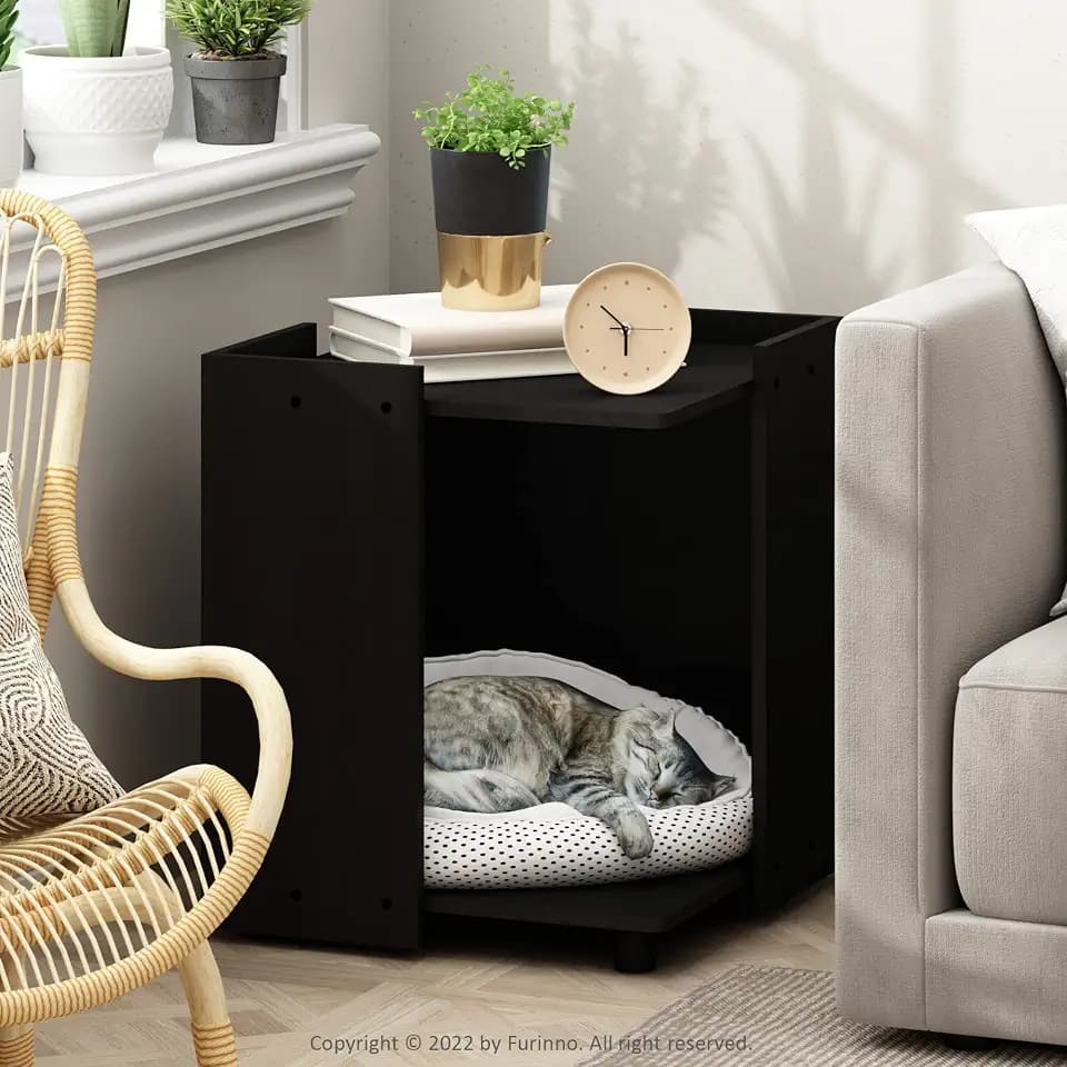 Furinno PELI Side Table, Square End Table with Storage Shelf, Night Stand, Bedside Table, for Living Room, Bedroom, Americano