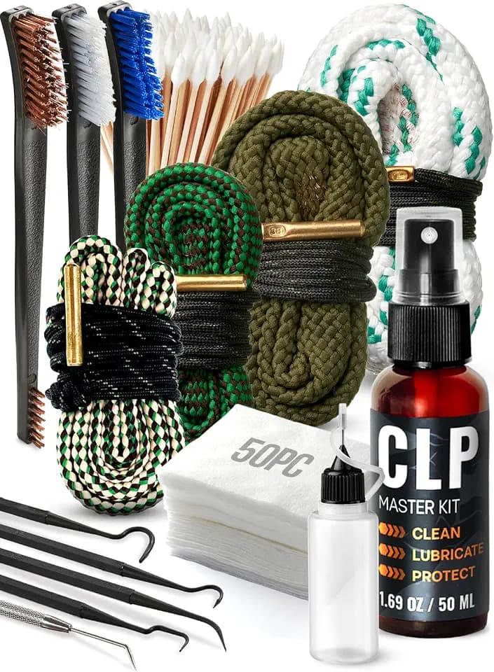 Bore Cleaner Gun Cleaning Kit For 12Ga / 5.56 / 9mm Gun Cleaning Snake, Gun Cleaning Supplies Incl. Gun Cleaning Patches, 6-inch Gun Cleaning Swabs, Gun Brushes, Cleaning Picks, Needle Oil Applicator