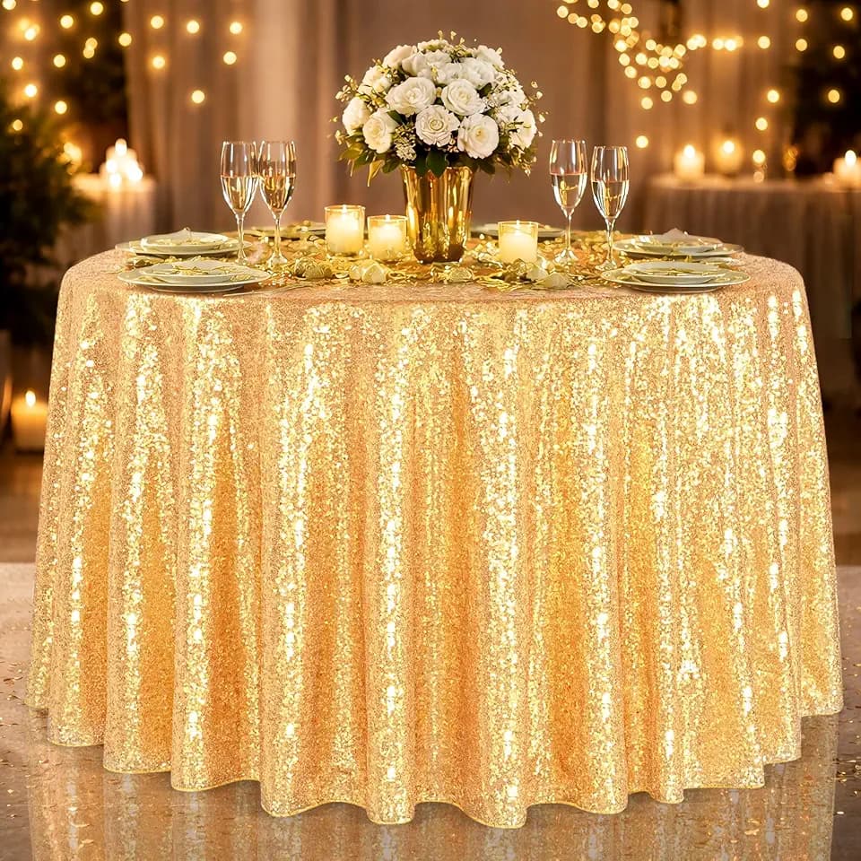 B-COOL Gold Tablecloth Party Decoration 120 Inch Round Table Cloth Sequin