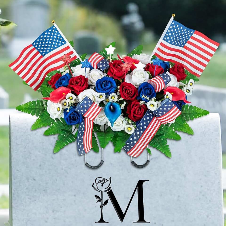 Memorial Day Decorations for Cemetery: Patriotic Headstone Flower