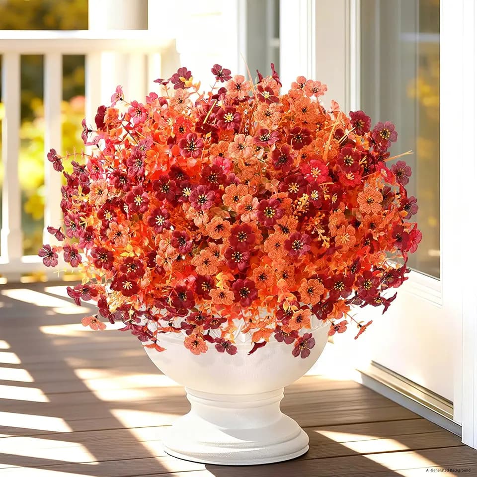 Yastouay Artificial Mums for Outdoors, 12 Bundles UV Resistant Fake Mums