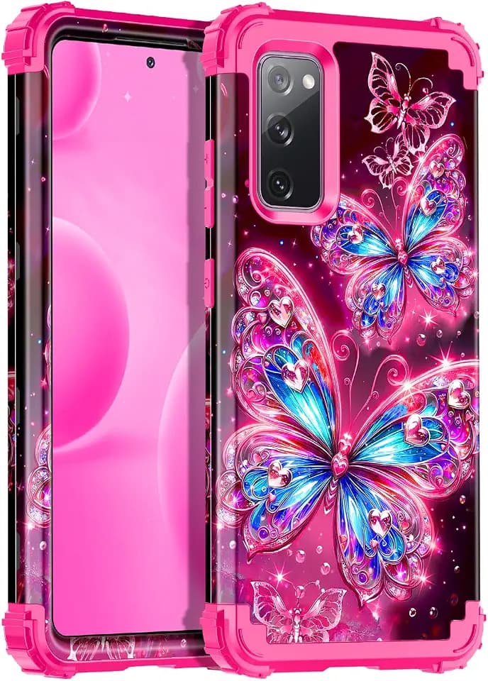 Miqala for Galaxy S20 FE 5G Case,Glow in The Dark Three Layer Heavy Duty Shockproof Protection Hard Plastic Bumper+Soft Silicone Protective Case for Samsung Galaxy S20 FE 5G,Deep Pink
