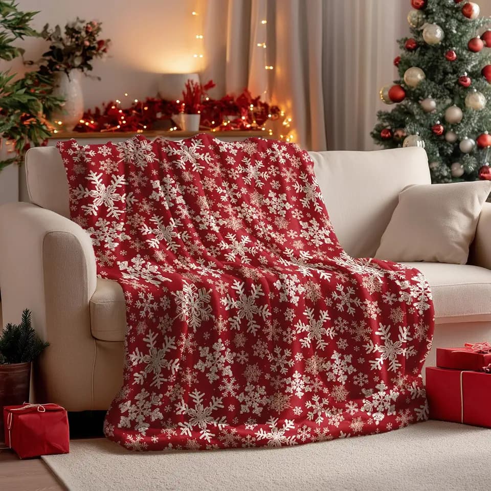 Horaldaily Weihnachten Flanell Decke werfen, Rot Schneeflocken weich Fuzzy Plüsch gemütliche Fleece-Decken für Bett Sofa Couch Reisen Camping, 60x80 Zoll