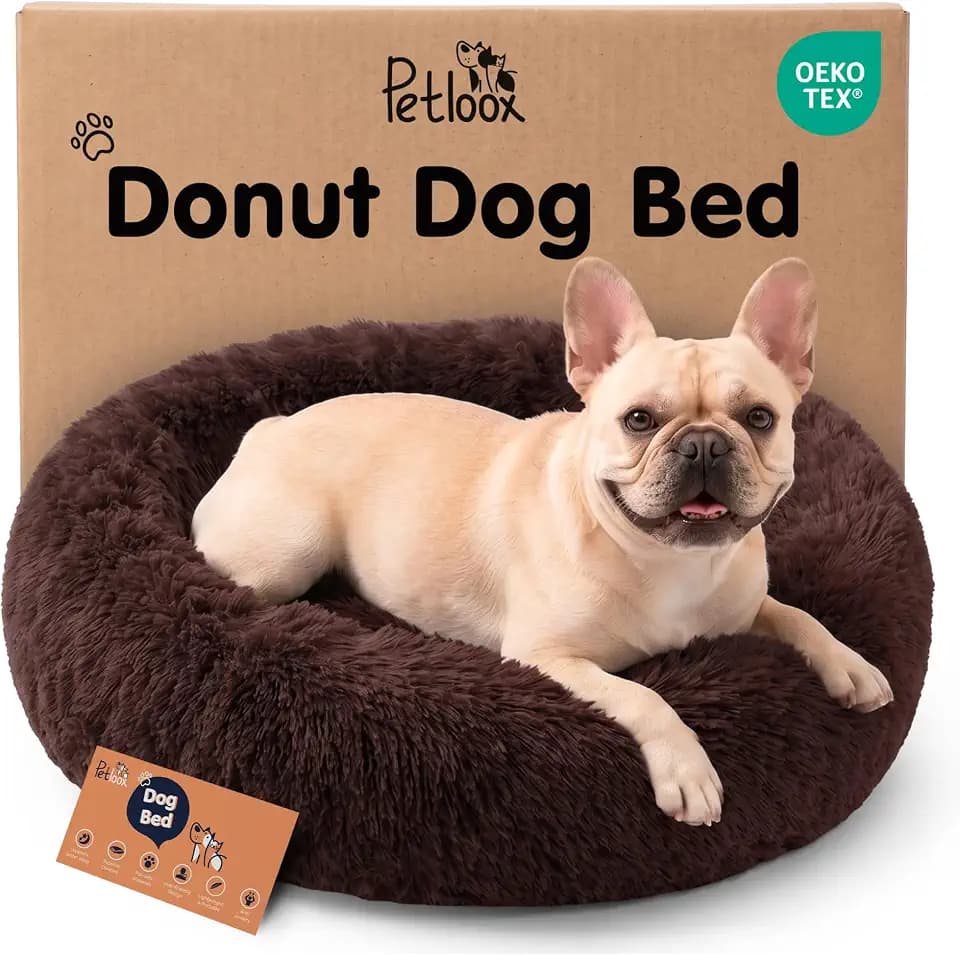 Calming Donut Dog Bed for Small Dogs, Round Dog Bed for Medium & Large Dogs
