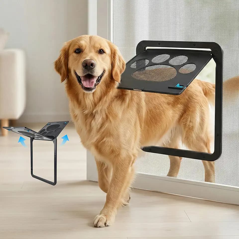 PetPrime Dog Door for Screen Door with Flap Opening 12×14 inches,Lockable Auto-Close Magnetic Large Pet Door for Dogs,Suitable for Sliding Screen Door,Easy Install,Large