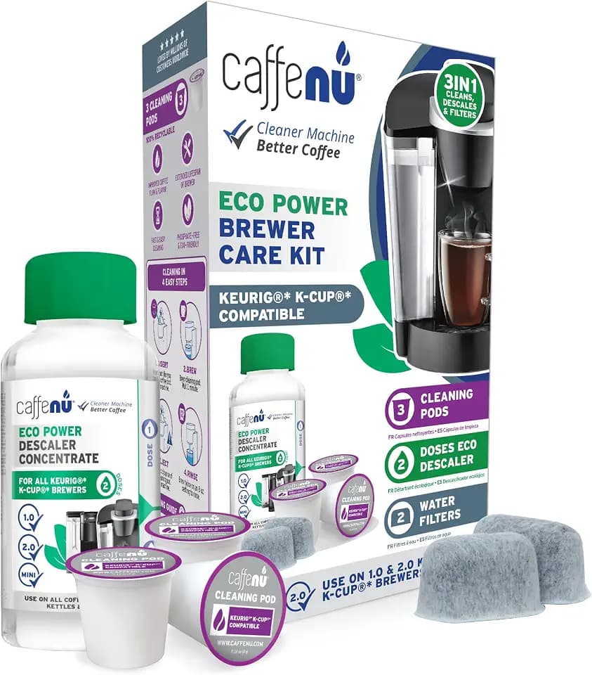 Caffenu Keurig Compatible Descaling Kit, 3 Cleaner Pod, 2 Descale, 2 Filter
