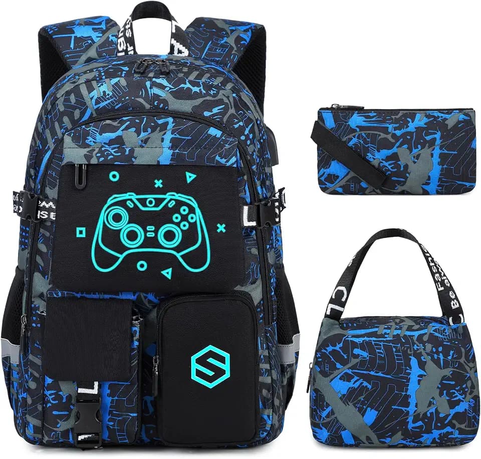 Scothen Boys Backpack, Cool Luminous Kids School Backpacks with Lunch Bag