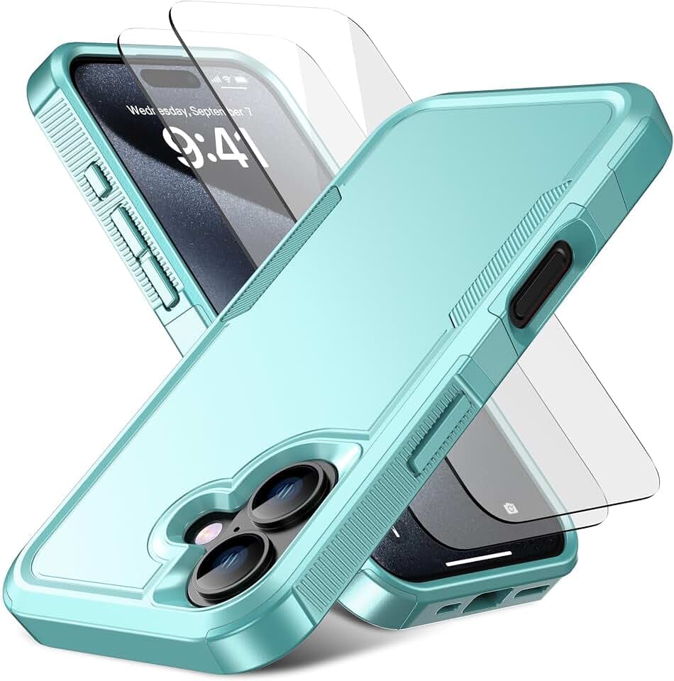for iPhone 17 Case [Shockproof] [Dropproof] [Heavy Duty Protection] [with Screen Protectors] Rugged Slim & Tough Non-Slip Protective Dual-Layer Phone Cover, Mint Green