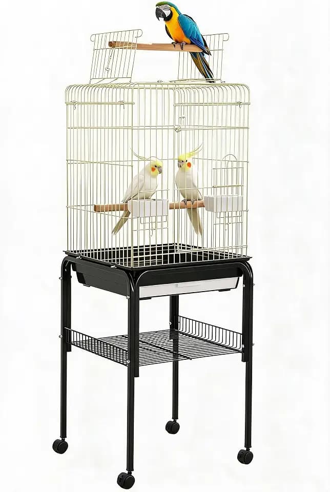 Garvee Bird Cage, 57‘’H Open-Top Durable Bird Cage w/Rolling Stand, Removable Tray, Extra Storage Stand, Brakable Casters,Large Dorr for Access, Indoor& Outdoor Use for Birds
