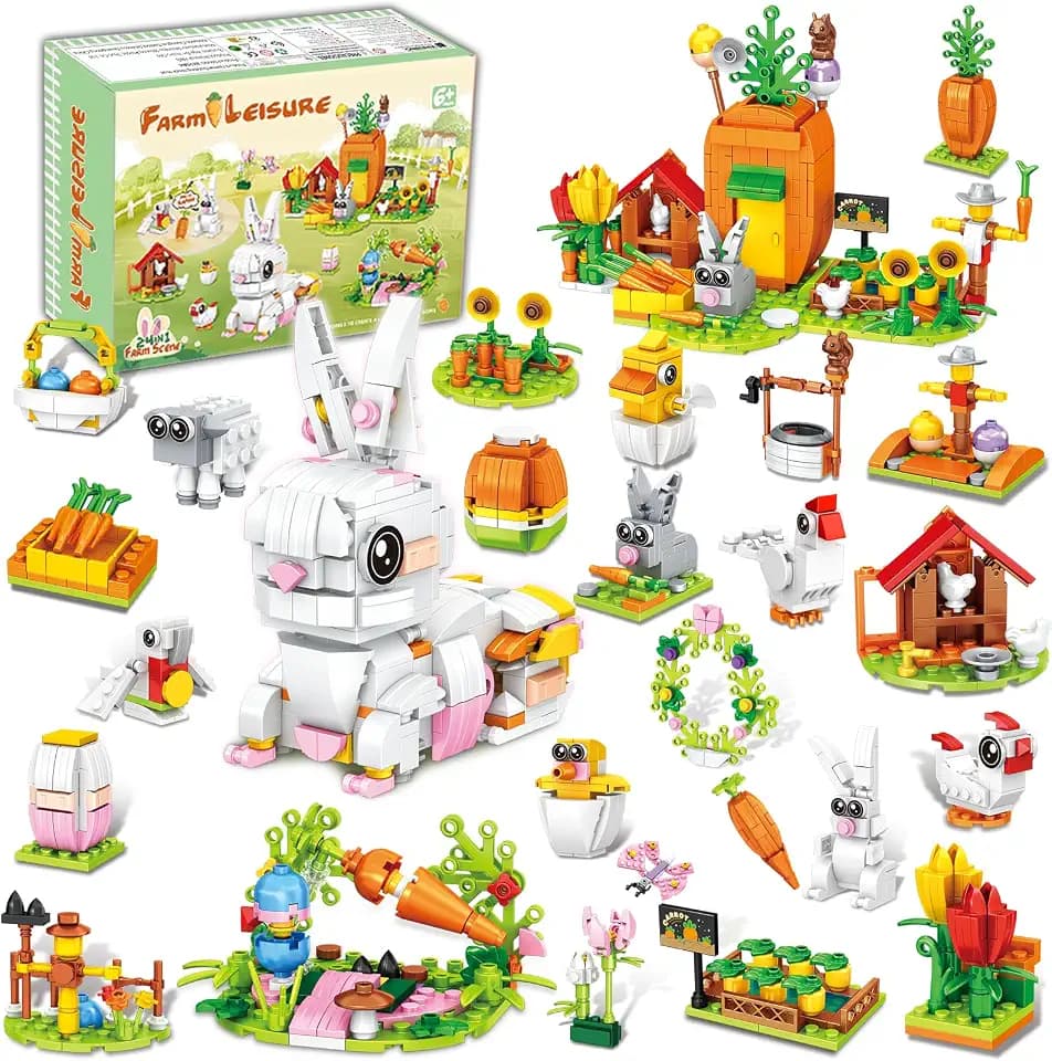 24 Packs Easter Egg Fillers-24 in 1 Easter Bunny Carrot House Building Block Sets For Easter Egg Stuffers Easter Egg Fillers Easter Basket Stuffers Gift Classroom Goody Bags Party Favors For Kids 6+