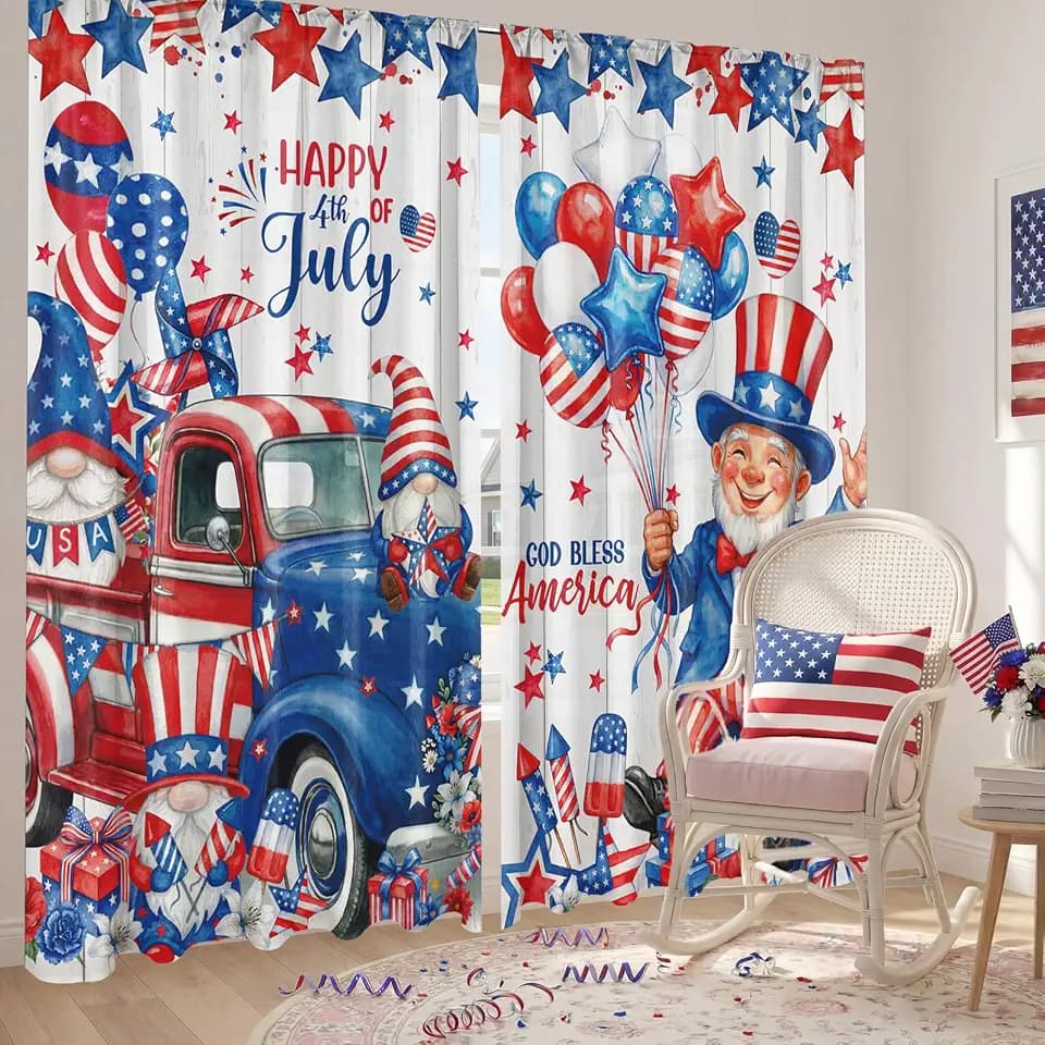 SmoothNovelty 2 Pcs Patriotic Curtains 4th of July Truck Window Drapes Independence Day Curtains for Living Room Bedroom Kitchen Window Treatment, 52 x 84 Inches