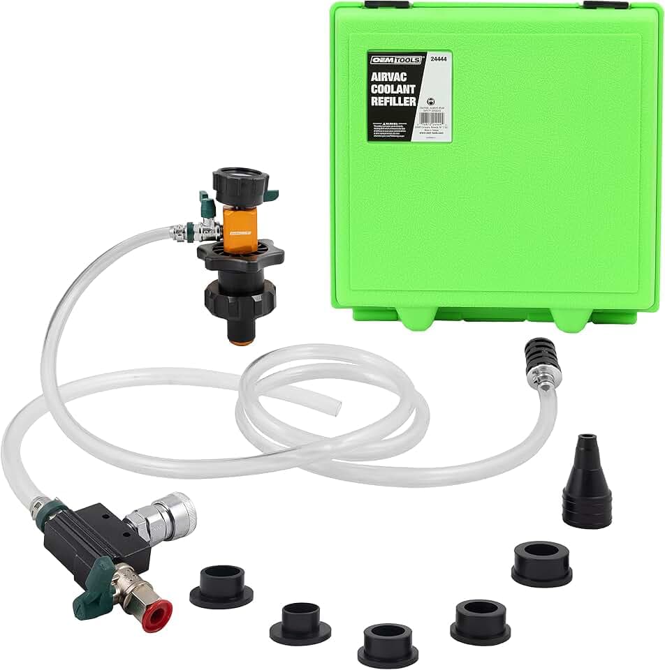 OEMTOOLS 24444 Kühlmittelsystem Nachfüllset 5 Adapter Eliminieren Sie eingeschlossene Luft, Test Heizkörper und Heizkernleitungen für Lecks, Vakuum Fill Coolant Tool, Vakuum Leak Tester