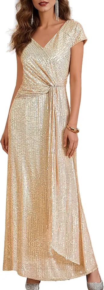 Formal Dresses for Women,Cap Sleeve Sequin Dress for Mother of Bride,Evening Gowns