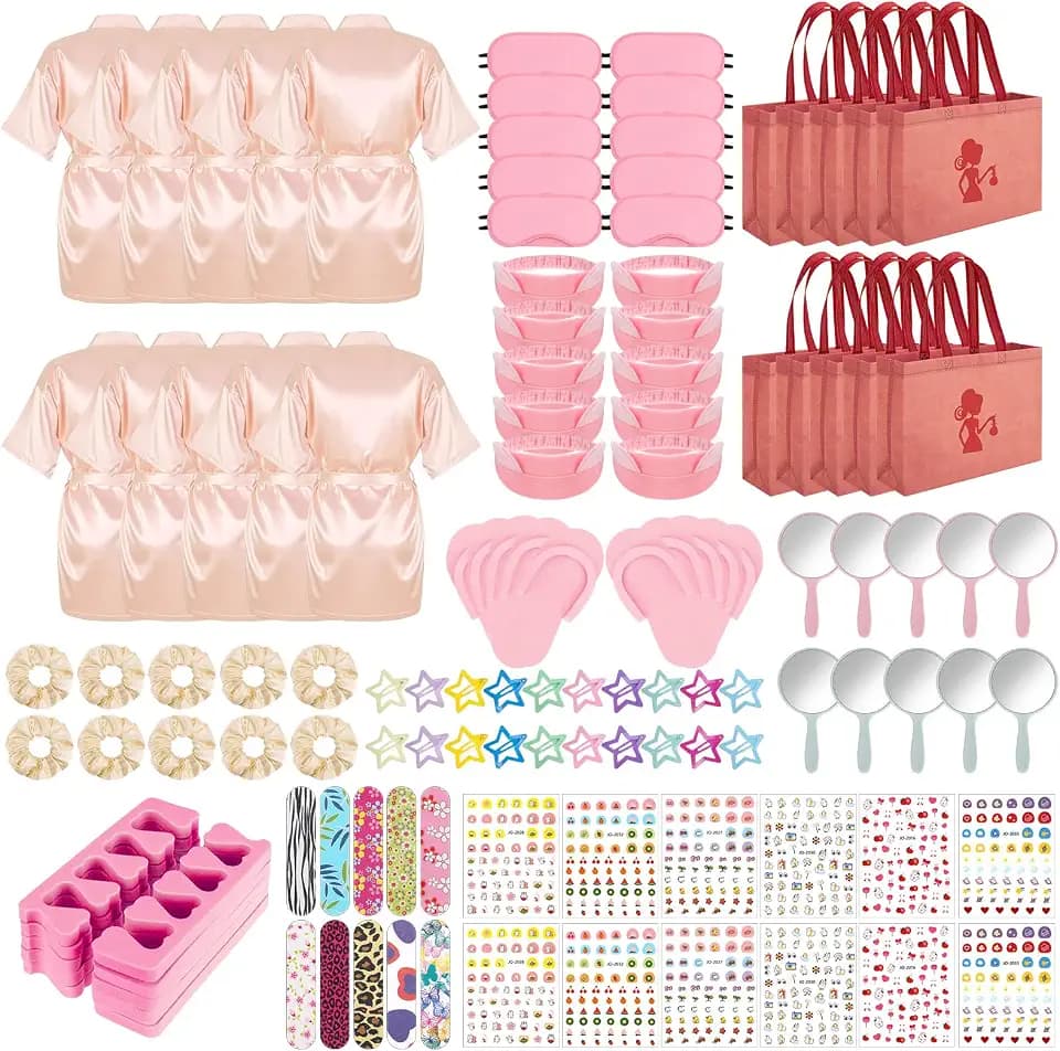 122 Pcs Champagne Pink Girls Spa Party Kit Slumber Party Favors