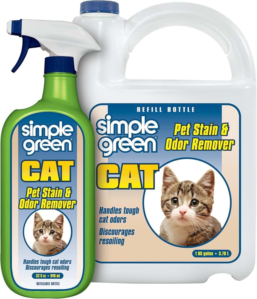 Simple Green Cat Stain & Odor Remover - Enzyme Cleaner for Urine, Feces, Blood, Vomit (32 oz Sprayer & 1 Gallon Refill)
