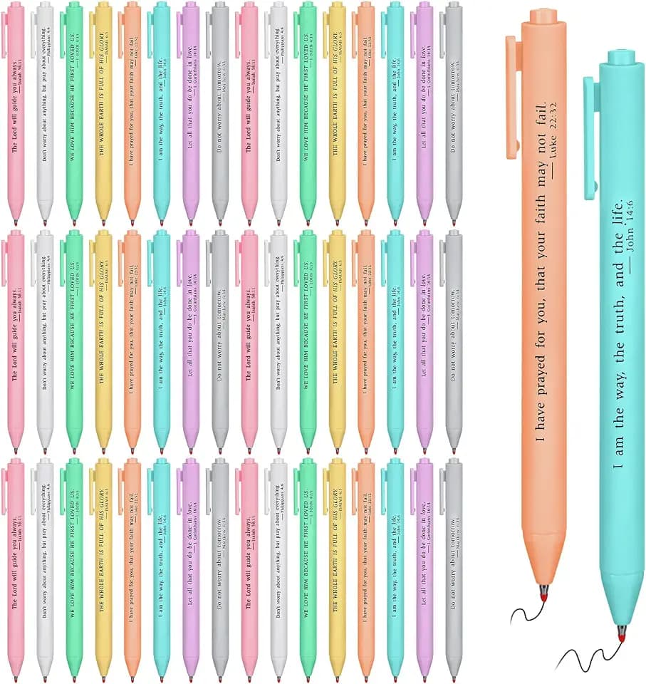 Cholemy 50 Pcs Bible Verse Pens Bulk Christian Pens Black Ink, Pastel