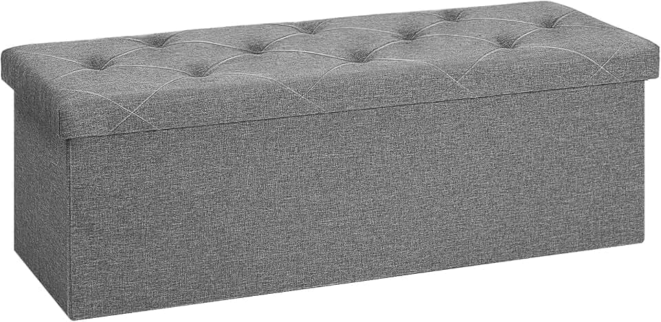 Sweetcrispy Sitzbank mit Stauraum, Klappbare Sitztruhe, Sitzhocker, 110 x 38 x 38 cm, Aufbewahrungsbox mit Deckel als Hocker & Fußbank, bis 300 kg belastbar Wohnzimmer Schlafzimmer Flur Hellgrau